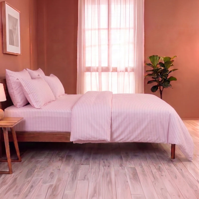 Breton Mellow - Satin Stripe Duvet Cover (Baby Pink)-6