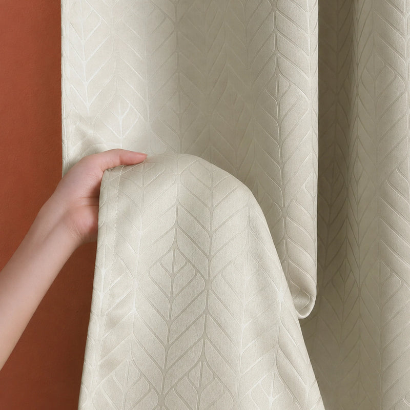 Fort Essential Embossed - Rod Pocket Black Backing Blackout Curtain (Off White)-6