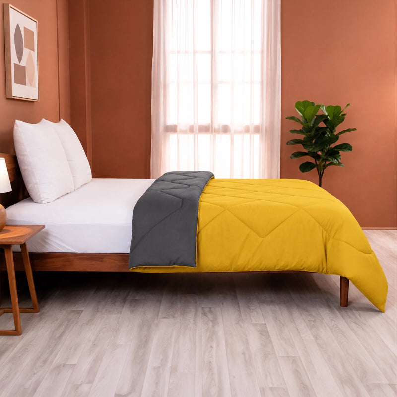 Fort - Box Stitch Duvet Comforter (Mango Yellow & Dark Grey)-6