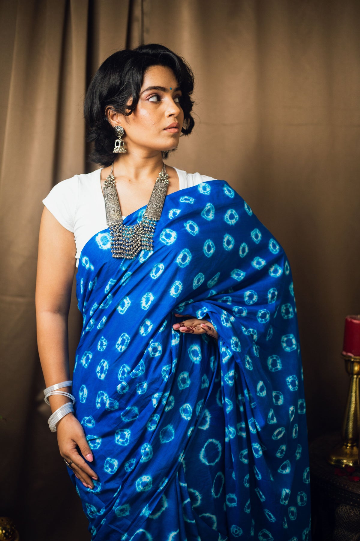 Cotton Mul Tie Dye Saree Blue Bindu-6
