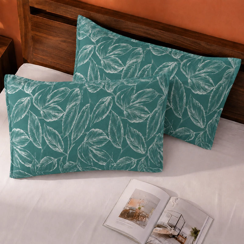 Imprimer Lilac - Leaf Printed Pillow Cover (Aqua Blue)-6