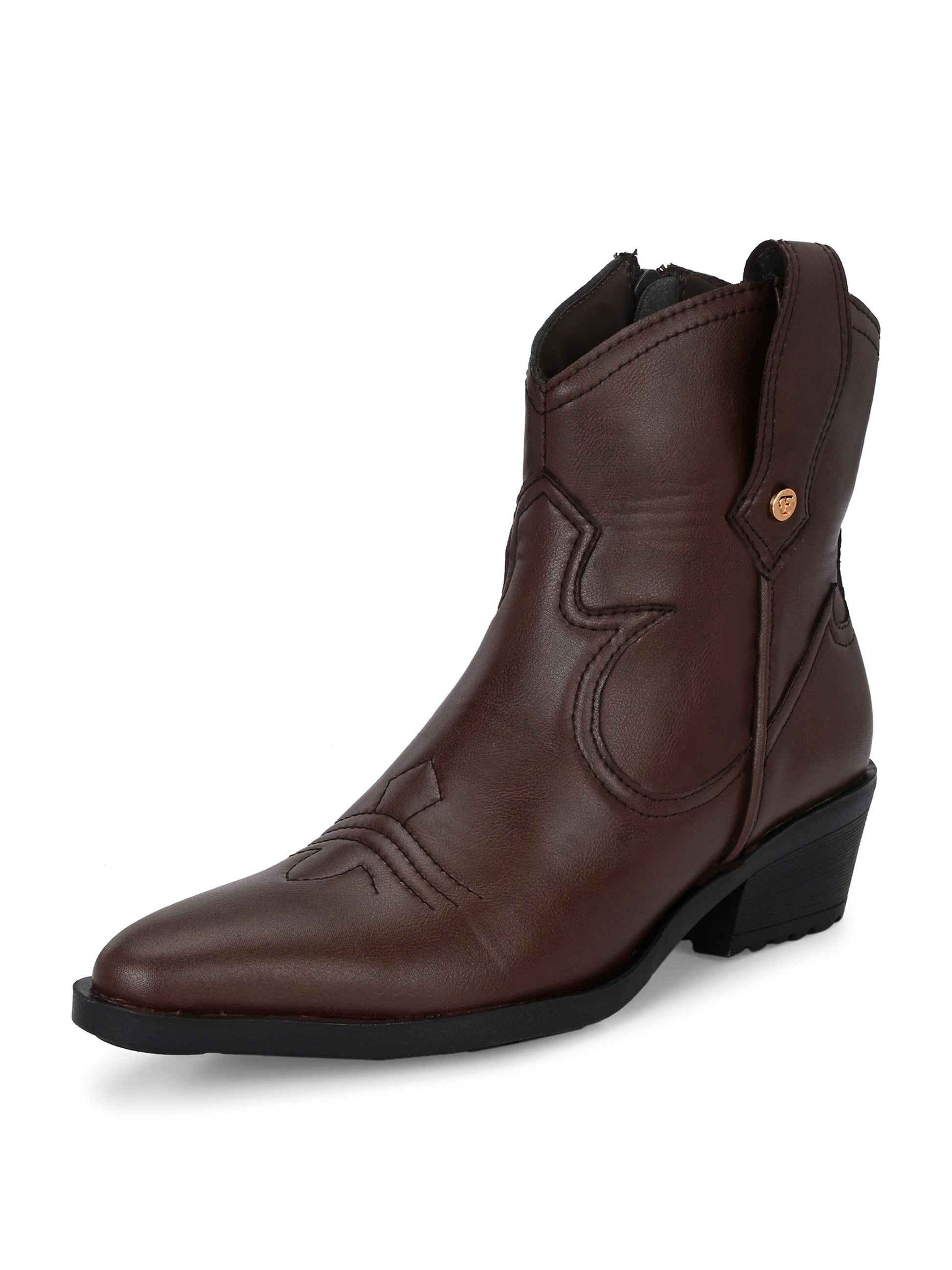 EL PASO Women Faux Leather Casual Slip On Cowboy Boots-2