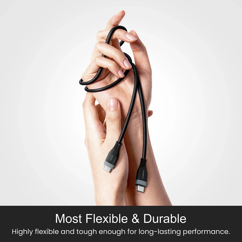 Hammer Type C to Type C Cable 60W Silicone Cable, Data Sync, Tangle Free, Compatible with all C-Type Devices (Black)-7