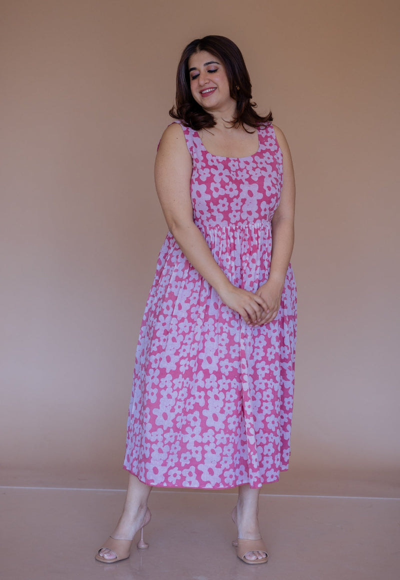 Sidra Pink Batik MulMul A Line Dress