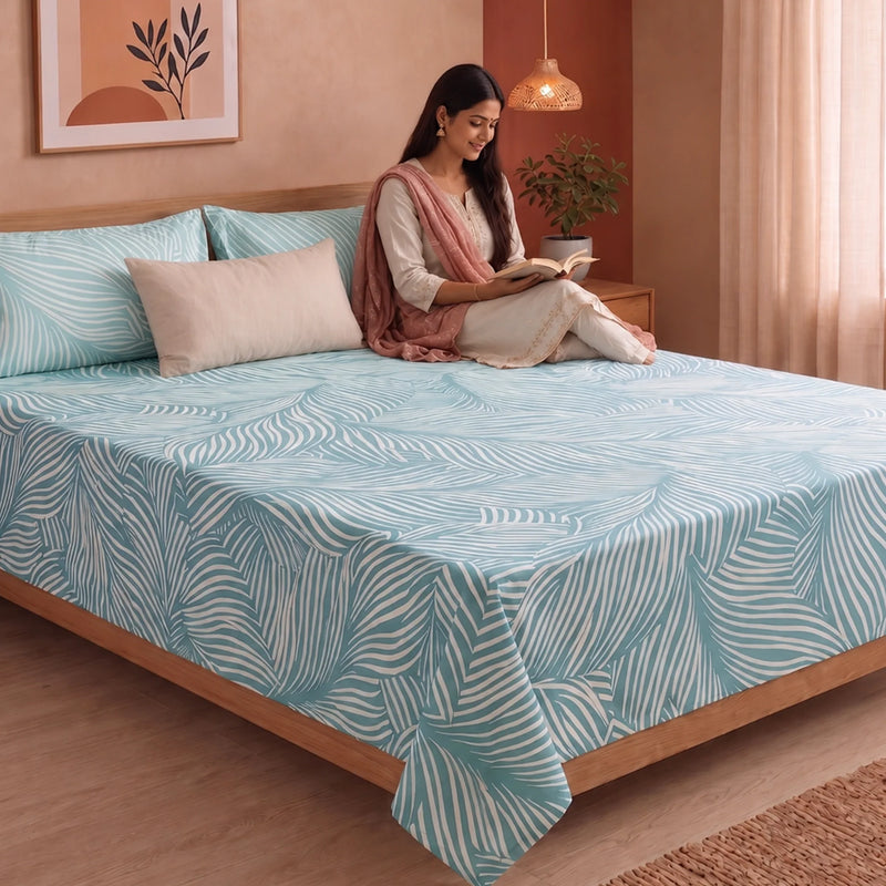 Mint Green Feather - Bedsheet (Green & White)-6