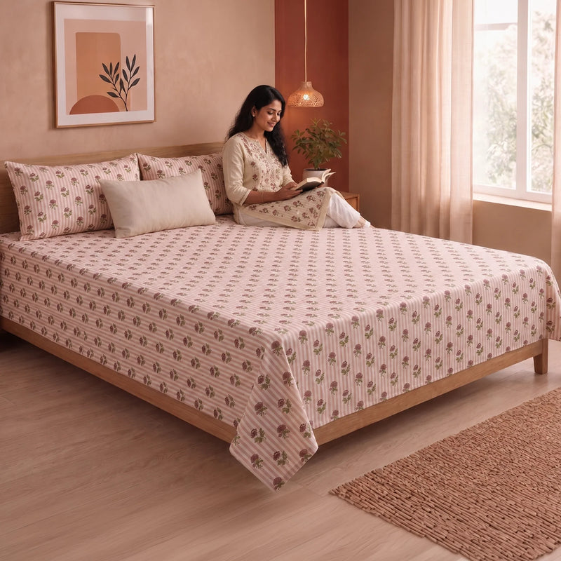 Soft Serenade - Floral Bedsheet (Peach)-6