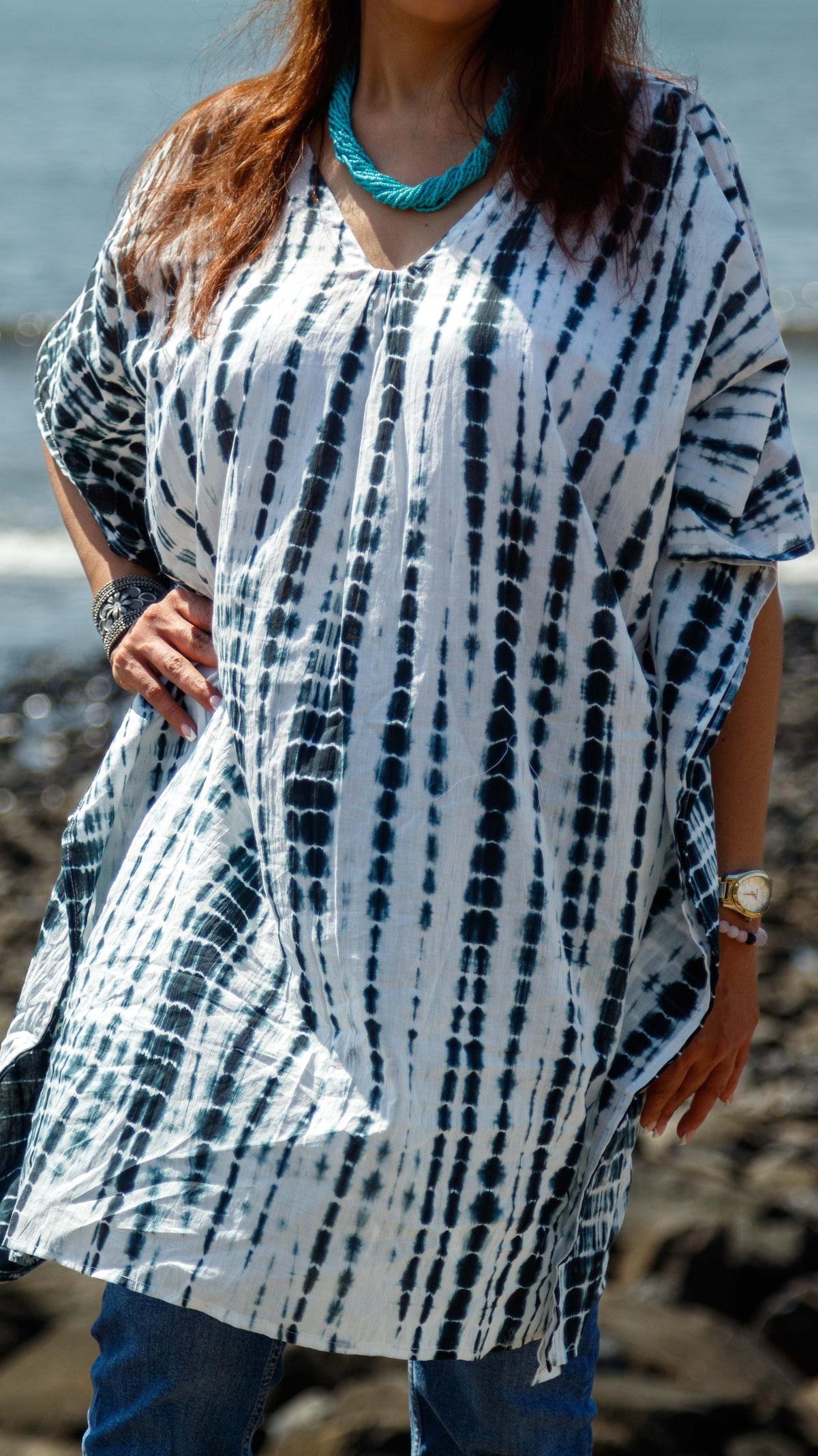 Tie-Dyed Cotton Mul Kaftan Tunic/ Dress · Zebra-2