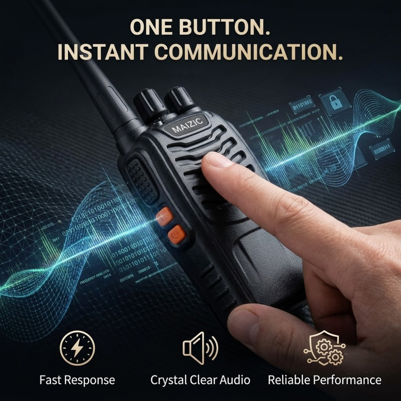 Maizic Smarthome Portable Walkie Talkie Set | 5 KM Long Range Two-Way Radio | 16 Channel 27MHz CB Radio | Rechargeable Handheld Communication Device for Security, Hiking & Travel (Black, Pack of 2)