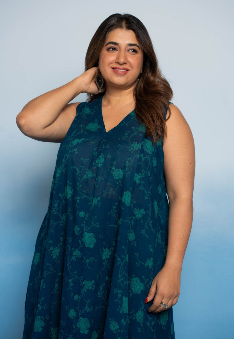 Raahi Blue Dabu Mul Cotton A Line Co-Ord Set