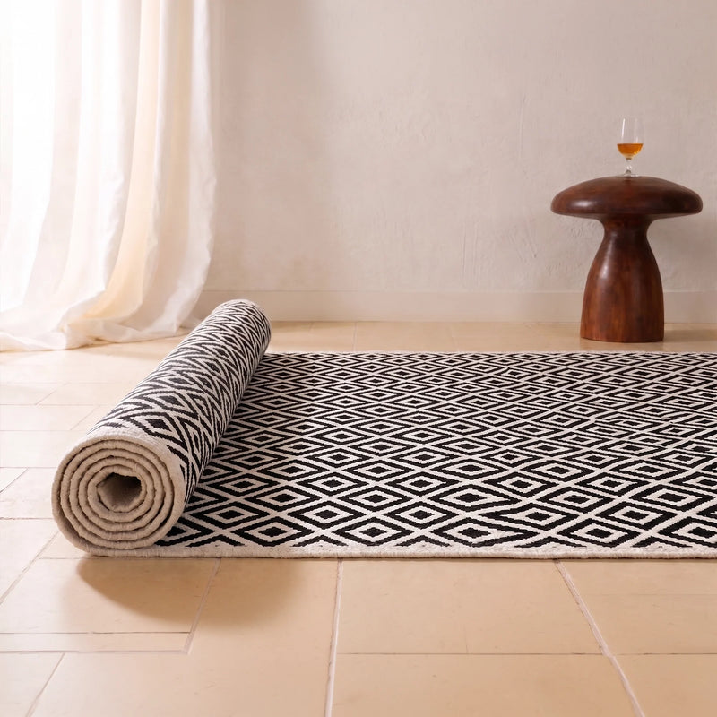 Tessitura Confetti - Diamond Cotton Rug (Grey & White)-8