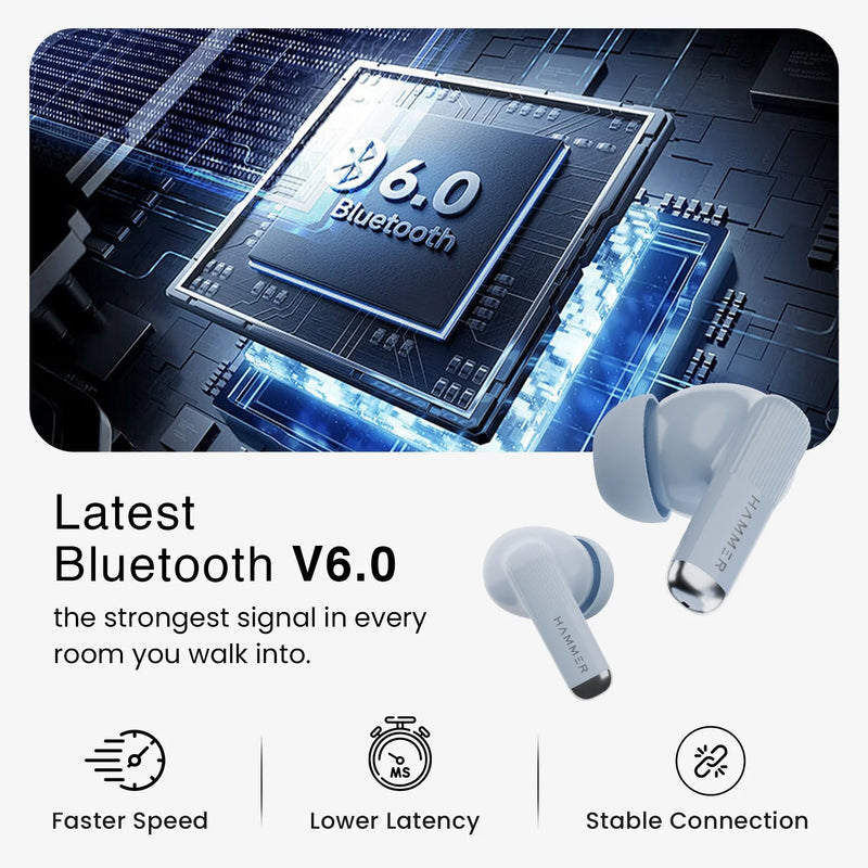 Hammer Solo Earbuds with 80H Playtime, Bluetooth v6.0, 13mm Drivers, Fast Charging (Blue)-7
