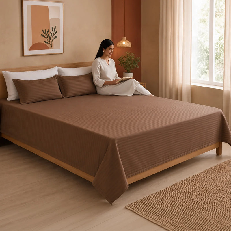 Breton Nap - Satin Stripes Bedsheet (Brown)-6