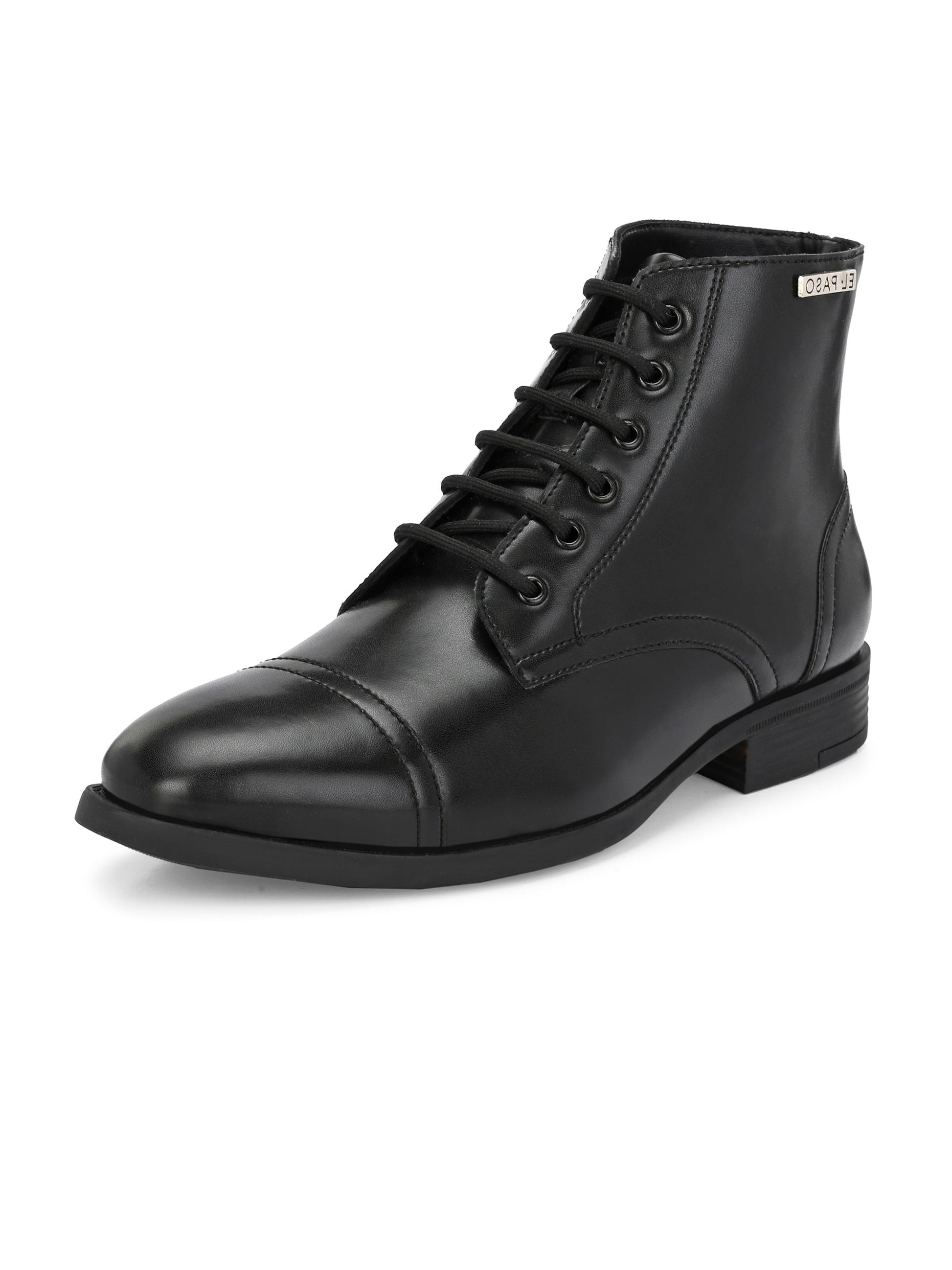 Black Lace-Up Block Heel Boots