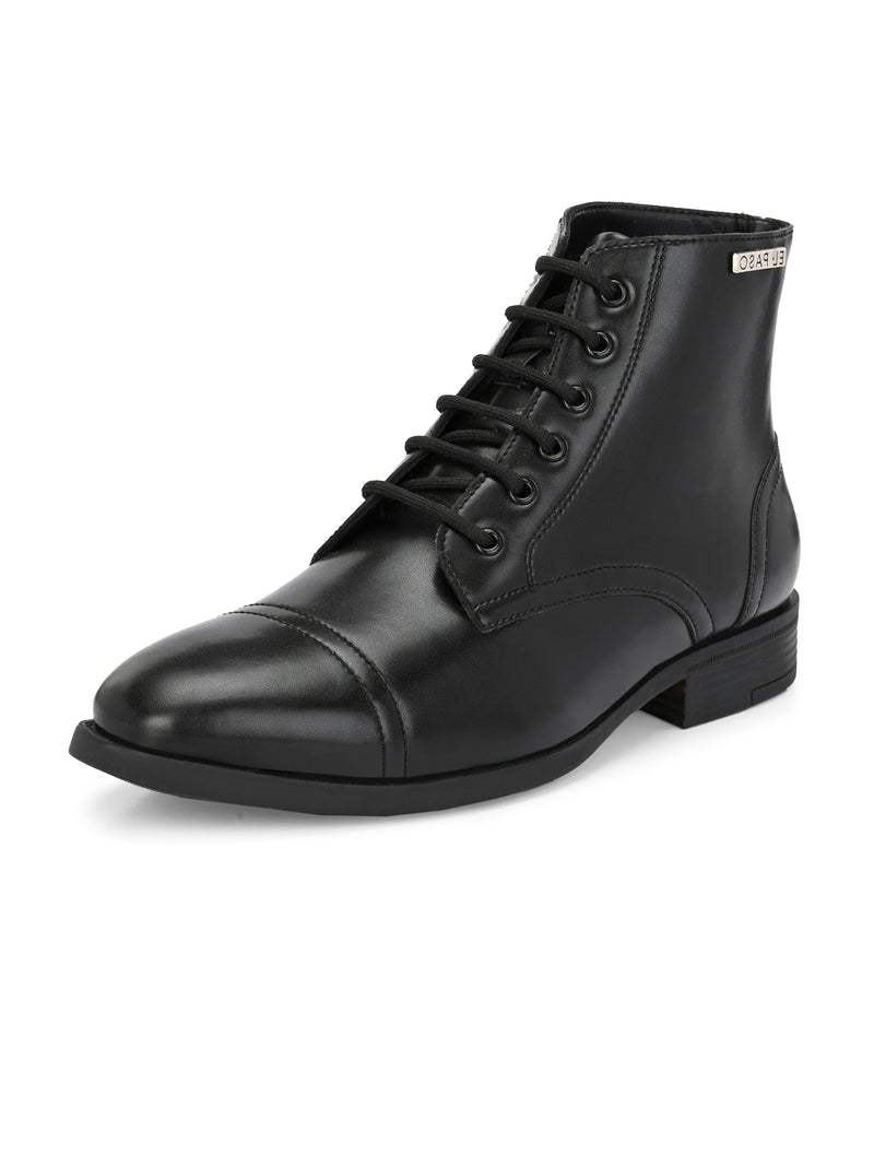 Black Lace-Up Block Heel Boots