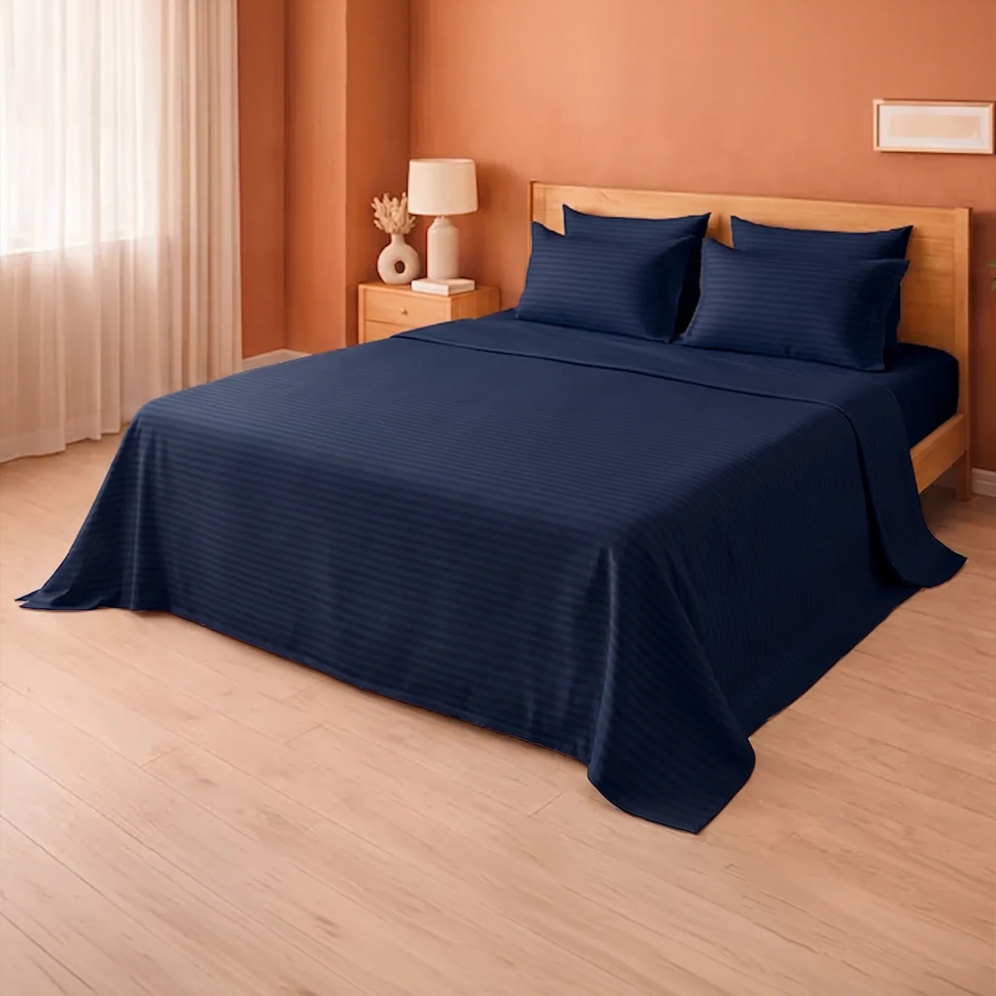 Breton Doze - Satin Stripe Reversible Dohar Blanket (Dark Blue)-6