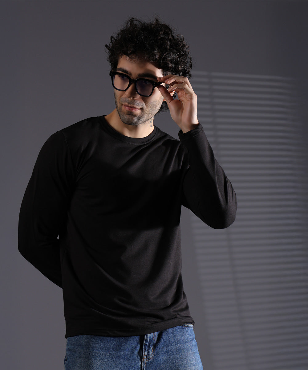 Naturefab Men's Organic Bamboo Full sleeve Terry Tshirt Black-6