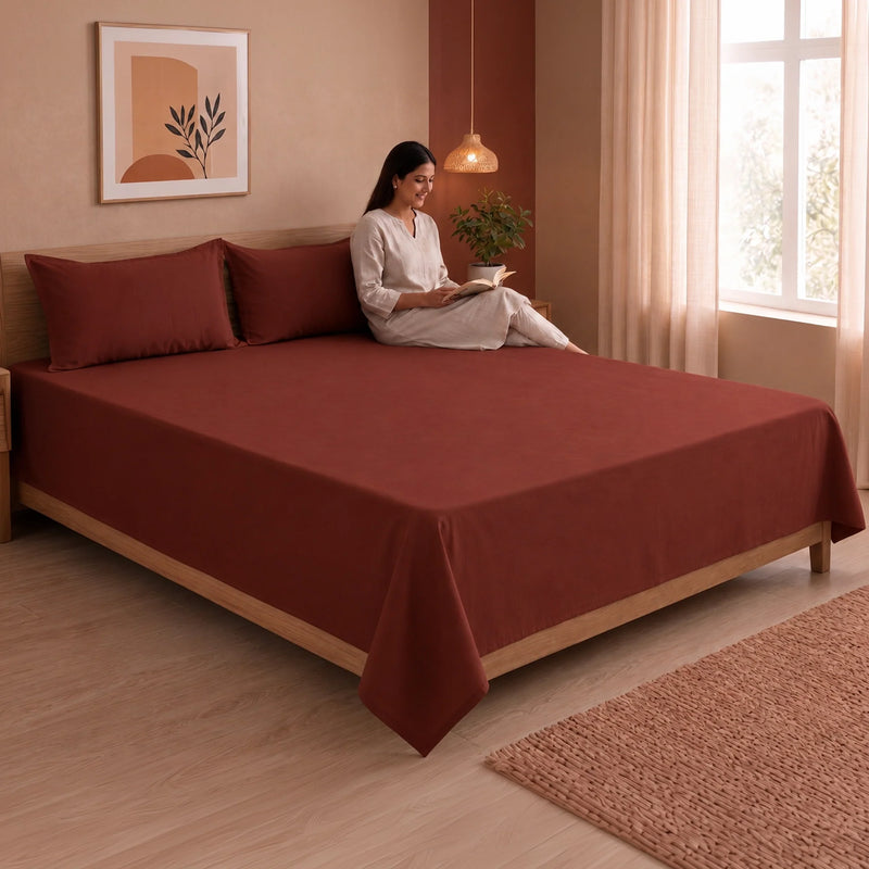 Fort Nightingale - Solid Bedsheet (Maroon)-6