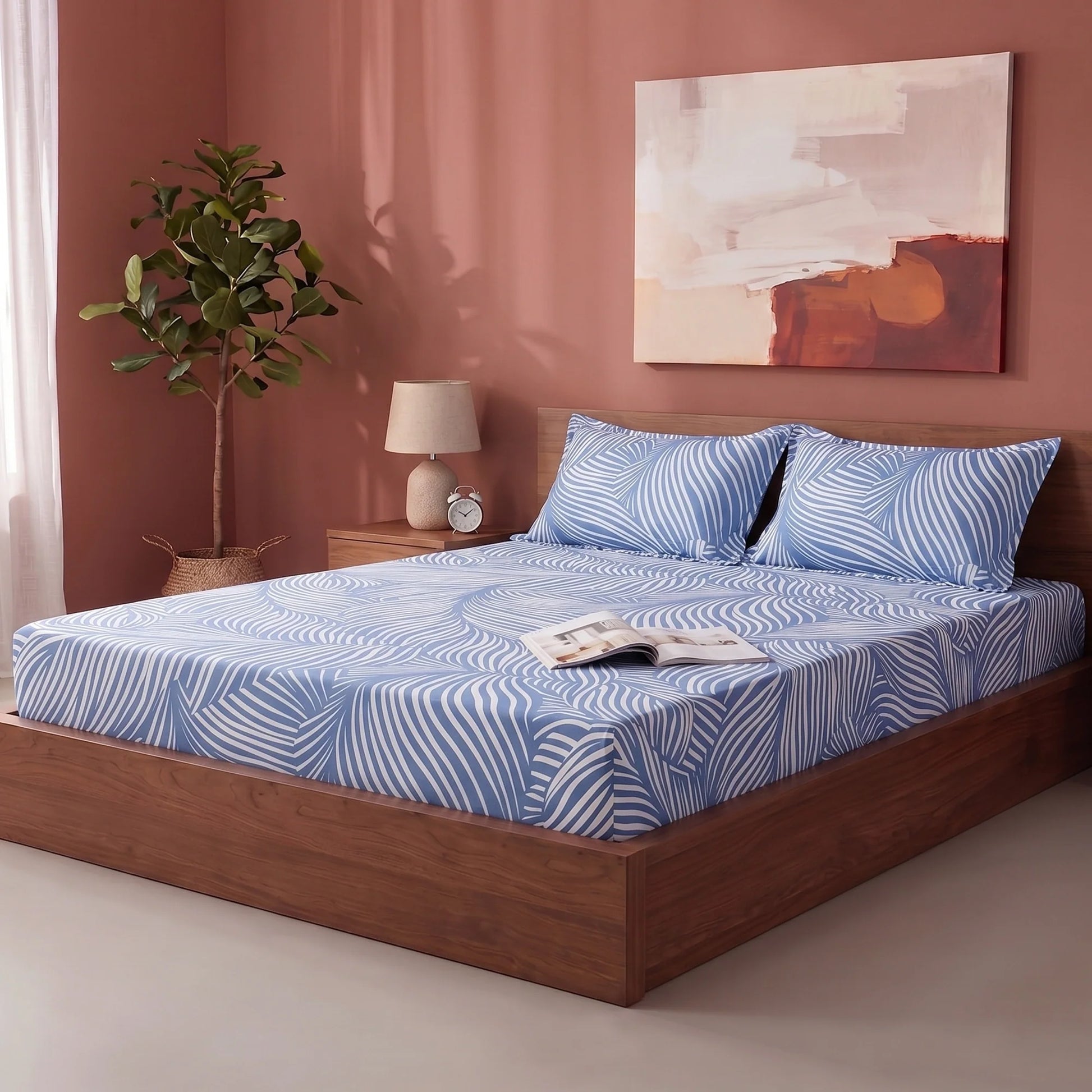 Blue Feather - Fitted Sheet (White & Blue)-6