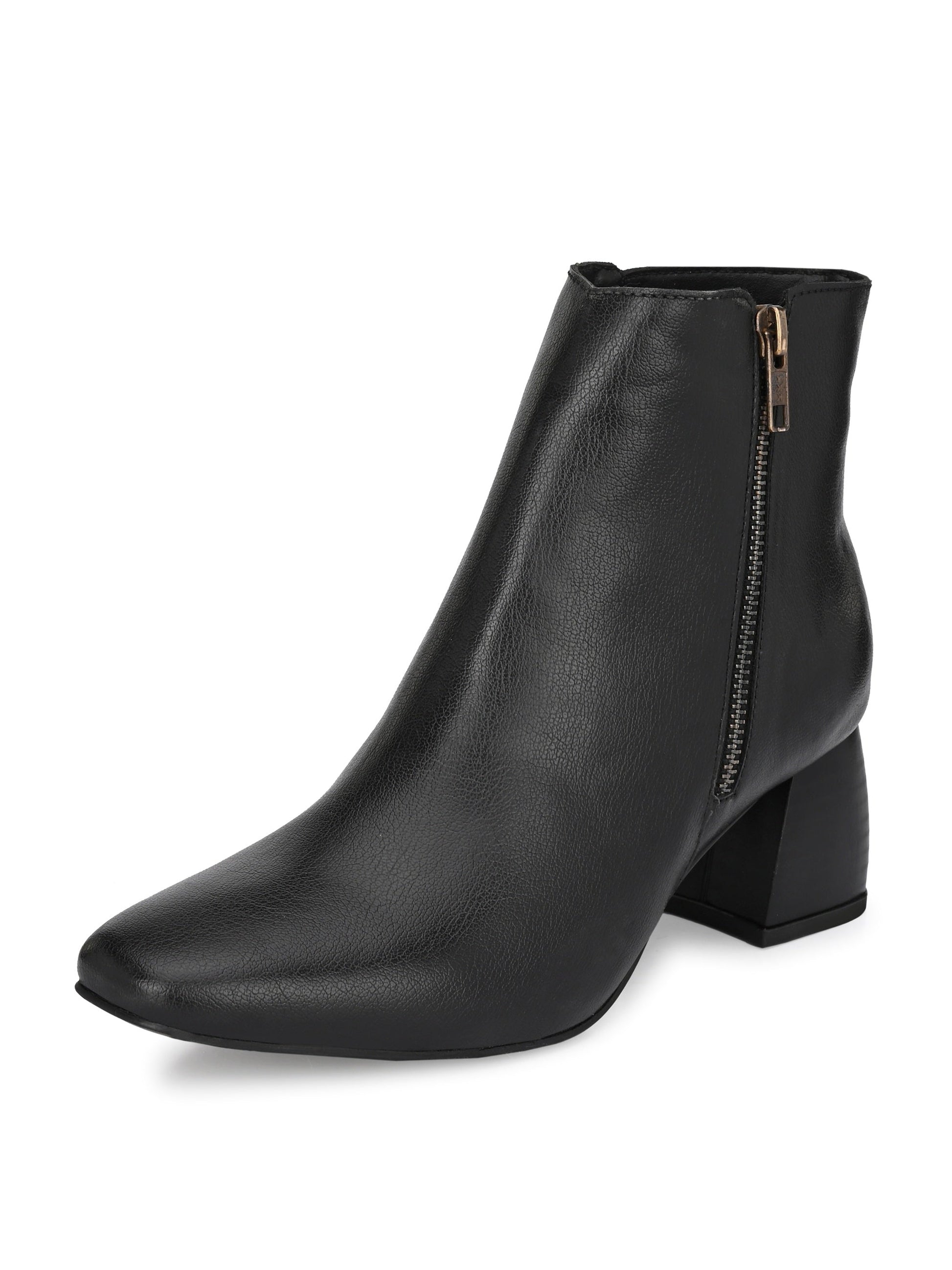 Black Zip-Closure Block Heel Boots