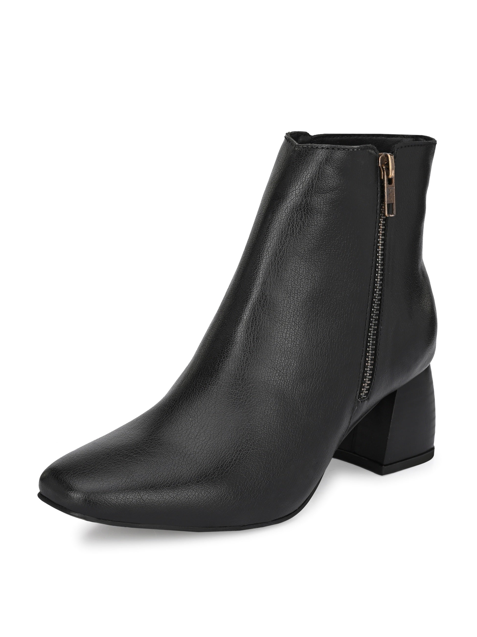 Black Zip-Closure Block Heel Boots