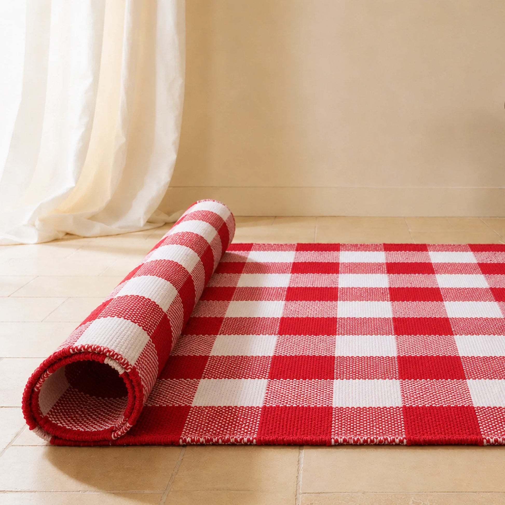 Breton Shadowplay - Plaid Rug (Red & White)-8