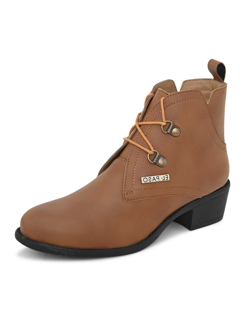 EL PASO Faux Leather Casual Lace Up Boots For Women-6