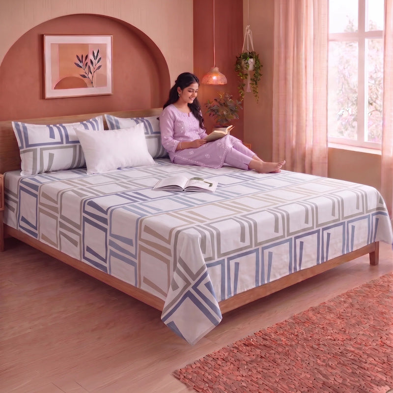 Imprimer Modern Maze - Printed Bedsheet (Multicolor)-6
