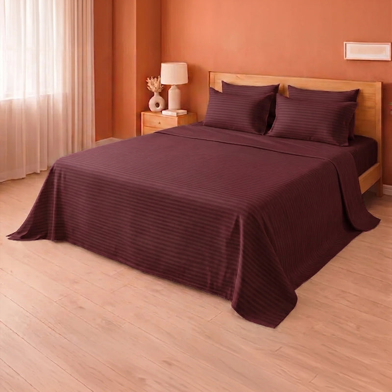 Breton Doze - Satin Stripe Reversible Dohar Blanket (Maroon)-6