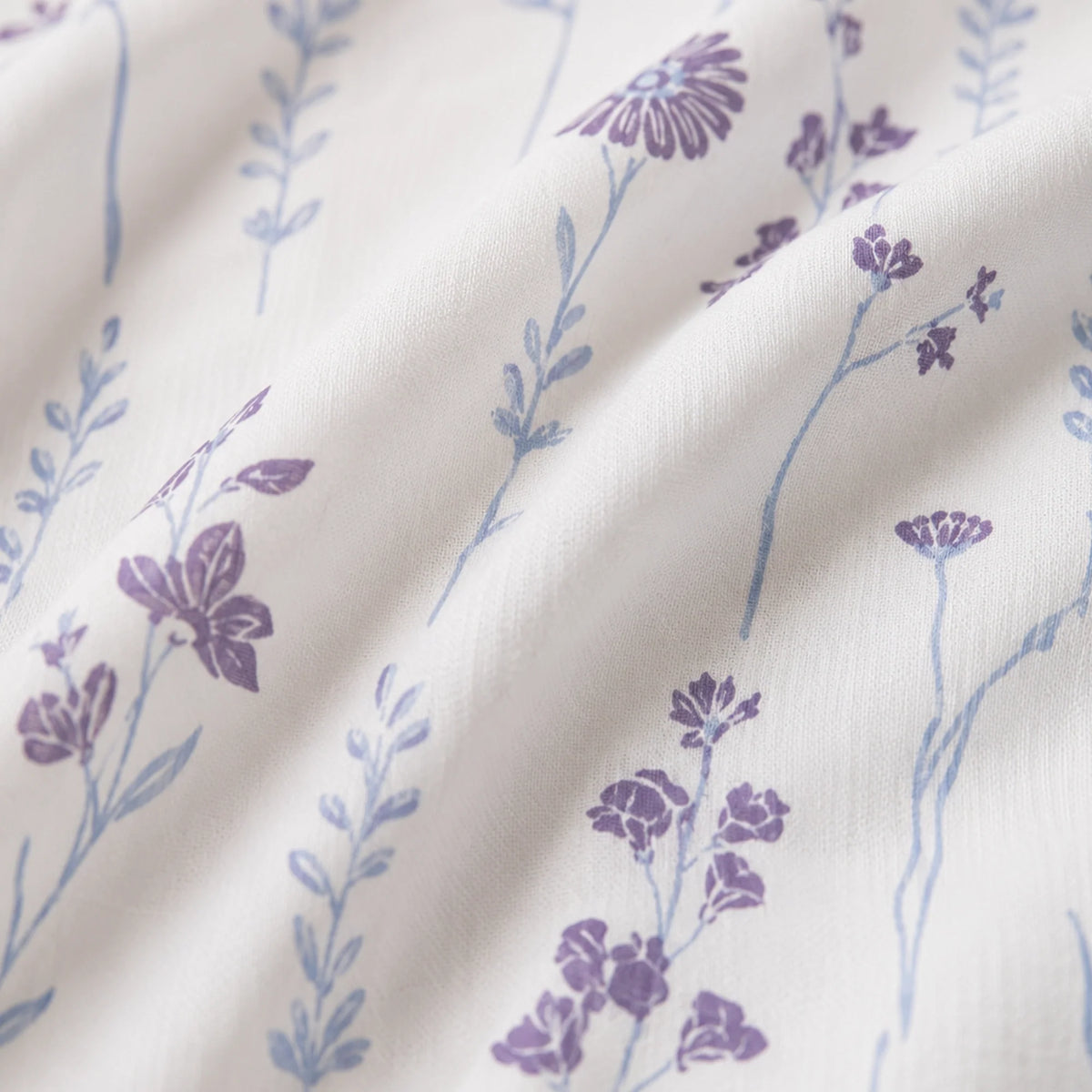 Blue & Purple Floral Flaux Rod Pocket Duck Curtain-6