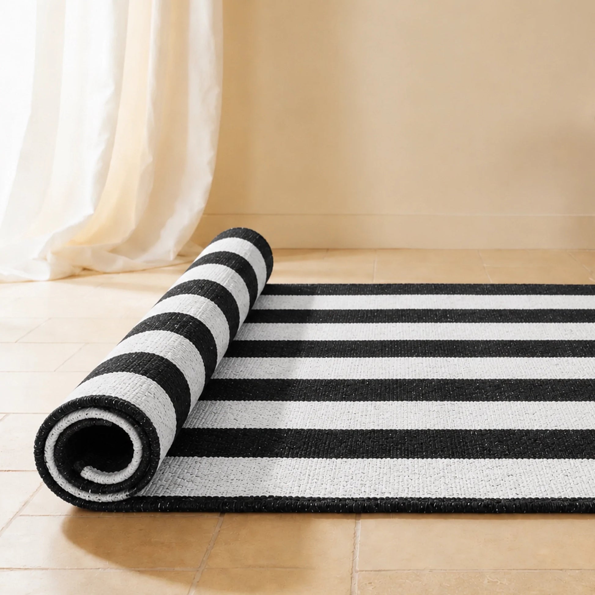 Breton Shadowplay - Plaid Rug (Black & White Stripe)-8