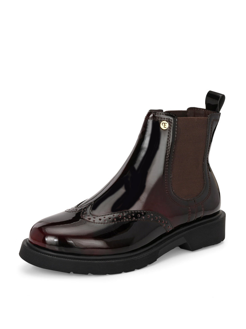 El Paso Women Wine Faux Leather Casual Chelsea Boots-5
