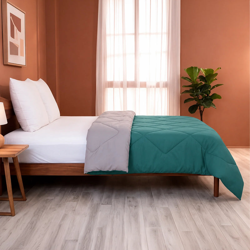 Fort - Box Stitch Duvet Comforter (Teal & Light Grey)-6