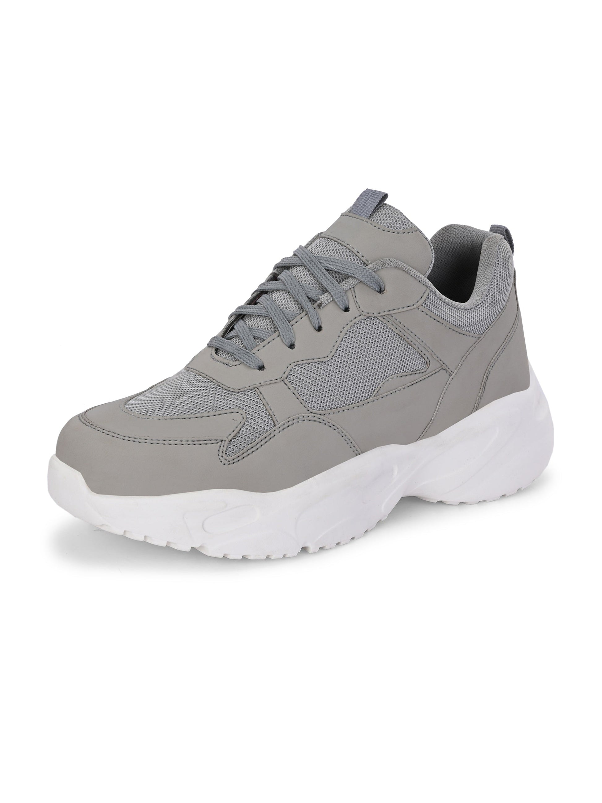 EL PASO Men Grey Faux Leather Casual Lace Up Sneakers-5