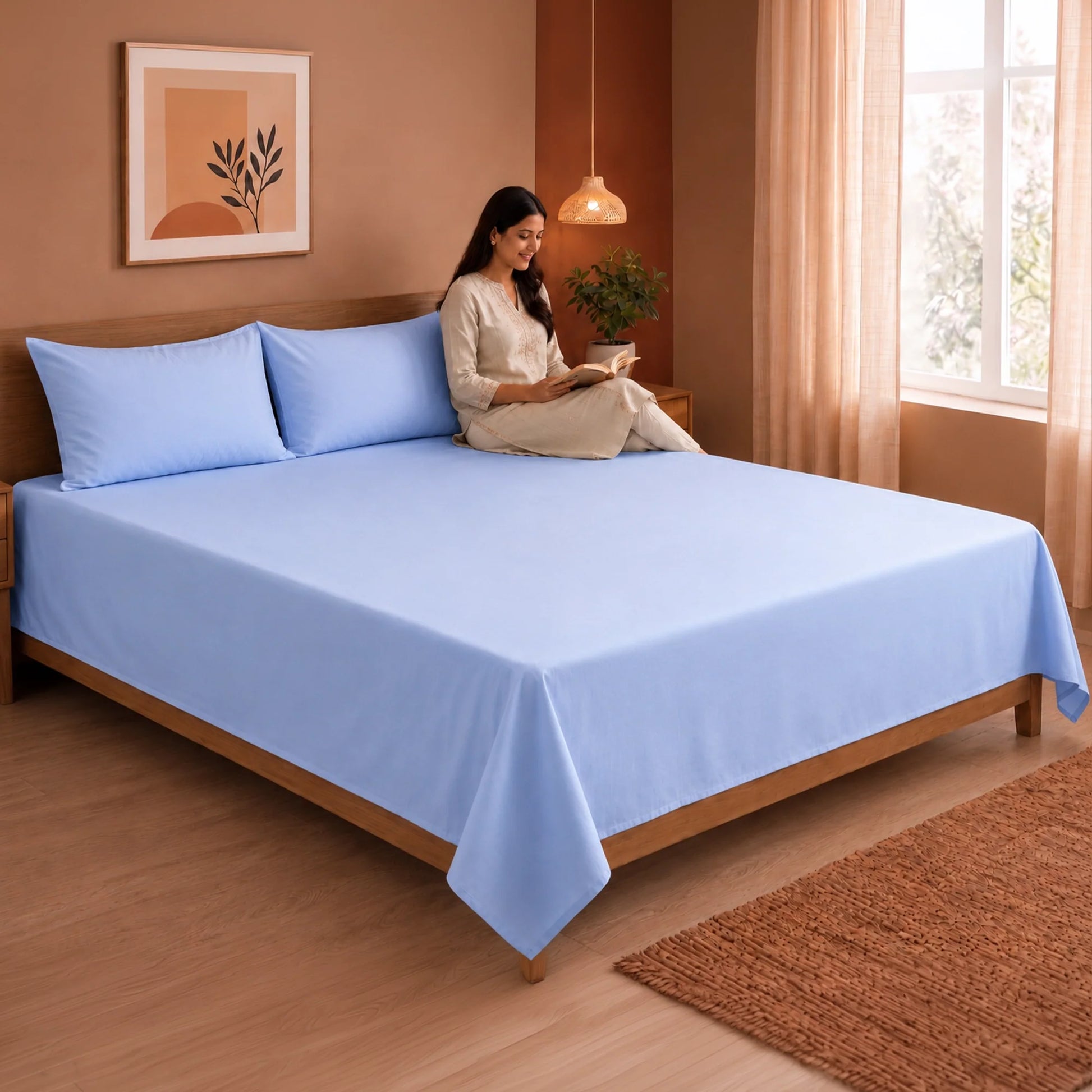 Fort Nightingale - Solid Bedsheet (Sky Blue)-6
