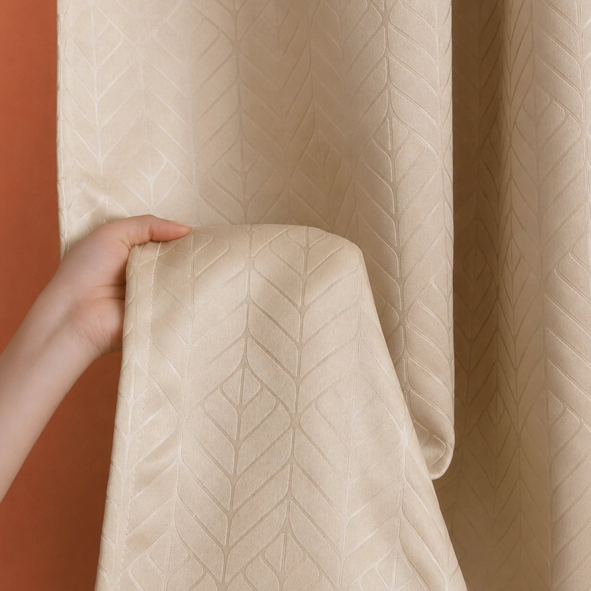 Fort Essential Embossed - Rod Pocket Black Backing Blackout Curtain (Beige)-6