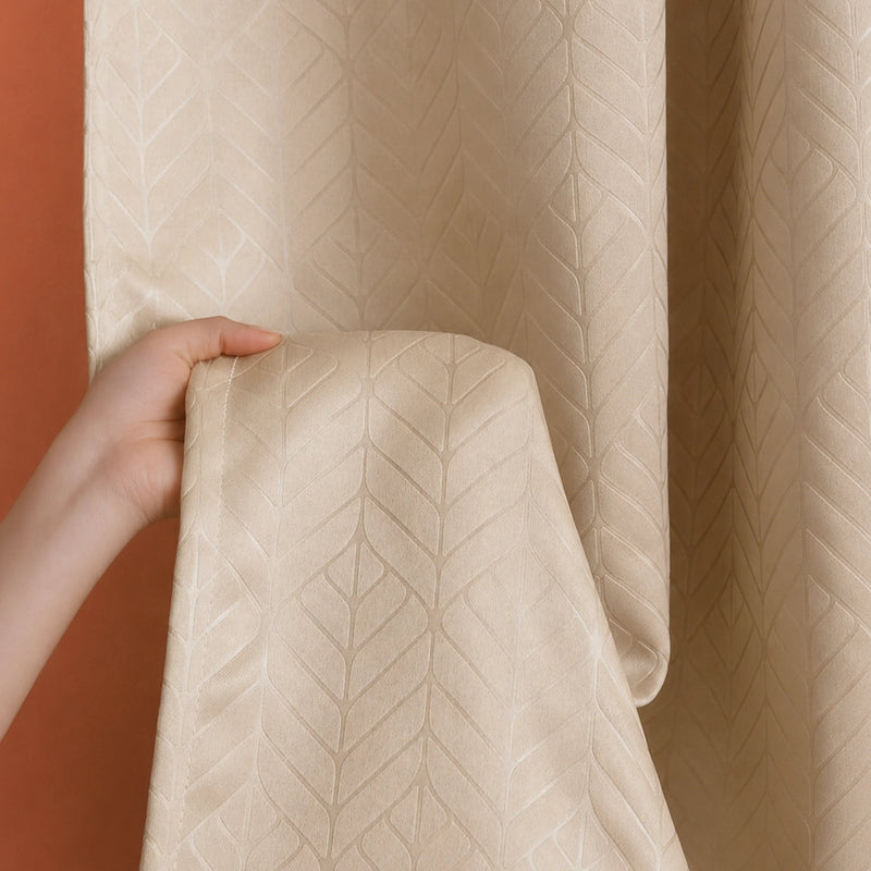 Fort Essential Embossed - Rod Pocket Black Backing Blackout Curtain (Beige)-6