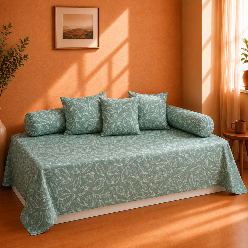 Aqua Blue Floral Diwan Cover Set-6