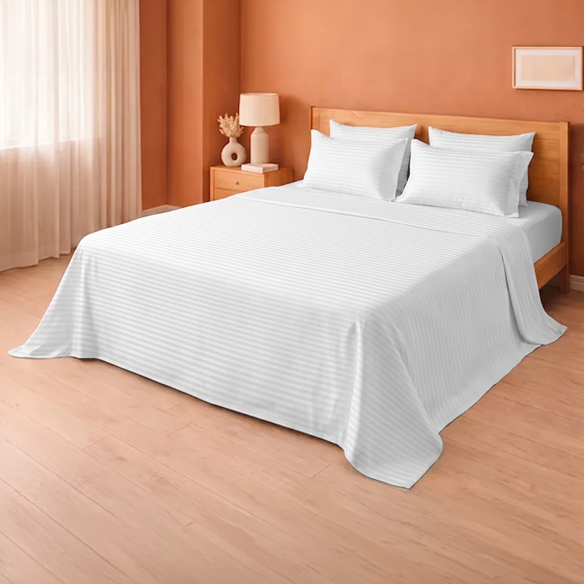 Breton Doze - Satin Stripe Reversible Dohar Blanket (White)-6