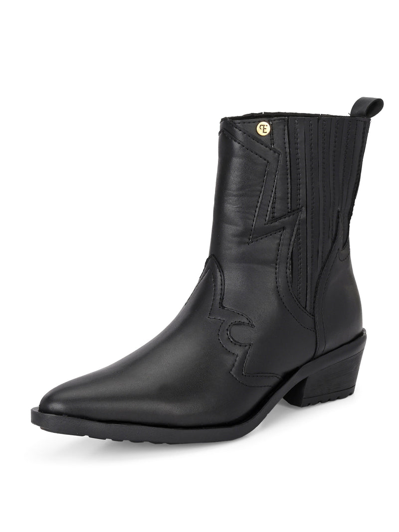 EL PASO Women Faux Leather Casual Slip On Cowboy Boots-4