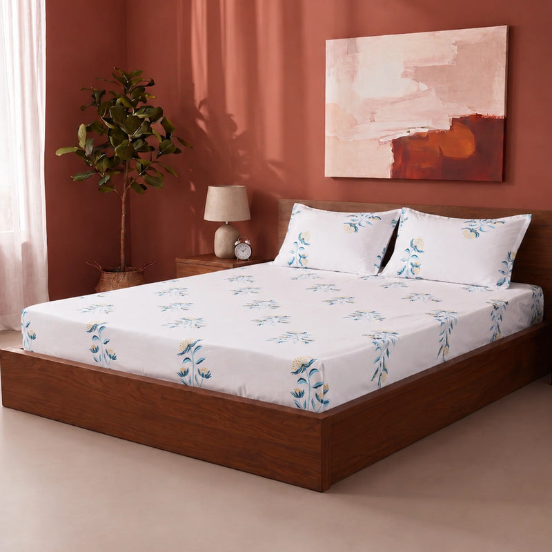 Wild Grace Flower - Floral Fitted Sheet (Turquoise & Blue)-6