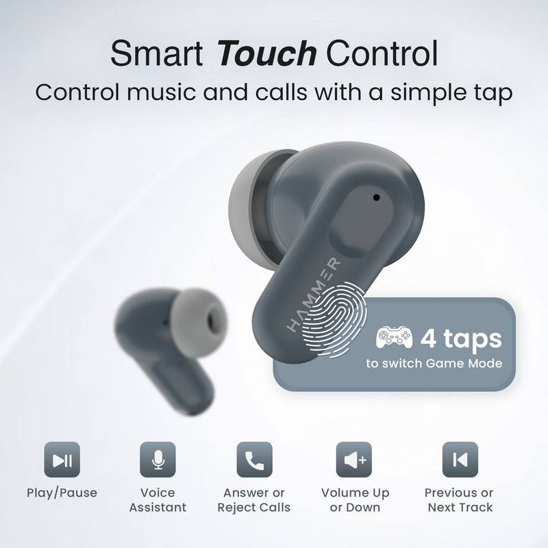HAMMER Airflow Go Earbuds with 80H Playtime, 13mm Titanium Driver, 40ms Gaming Mode (Grey)-9