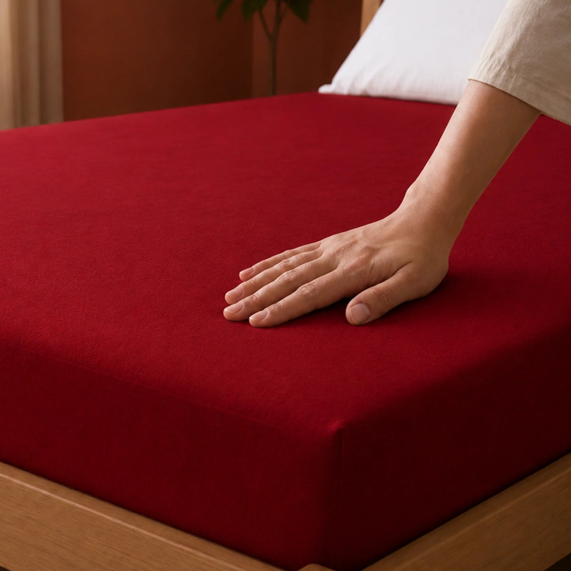Fort - Terry Solid Mattress Protector (Maroon)-6