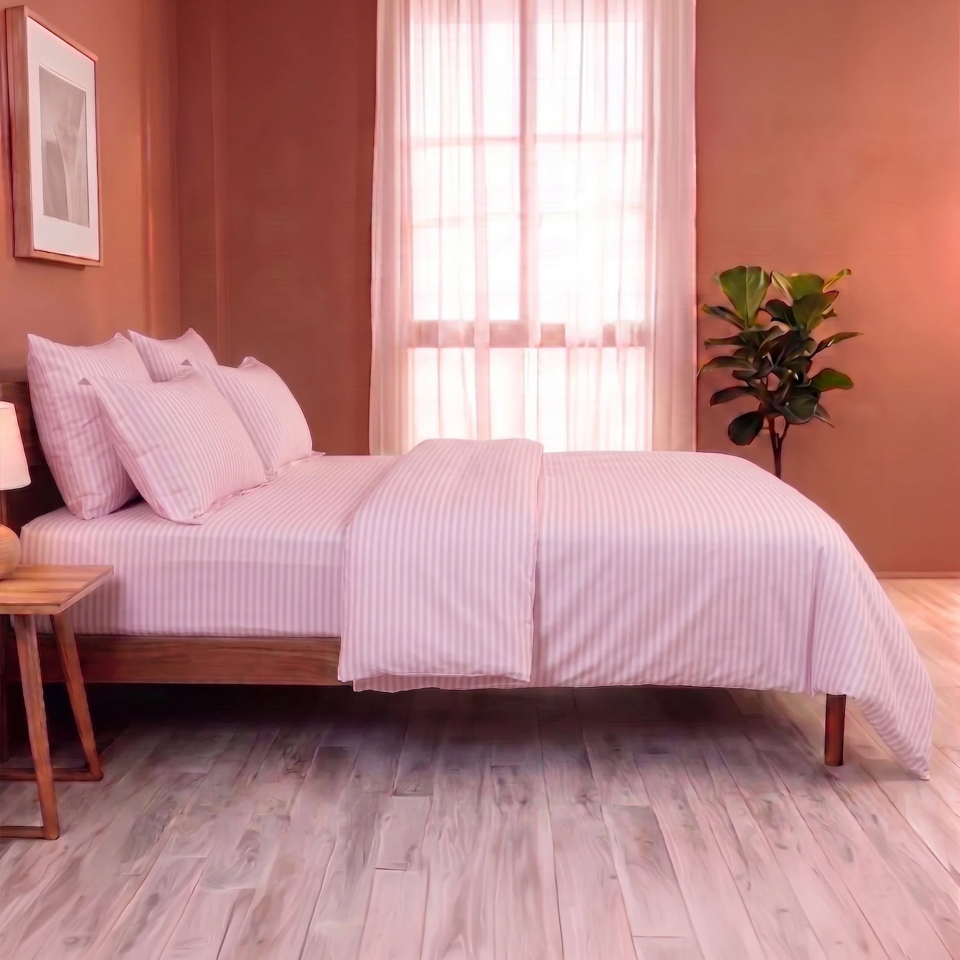 Breton Mellow - Satin Striped Duvet Cover (Pink)-6