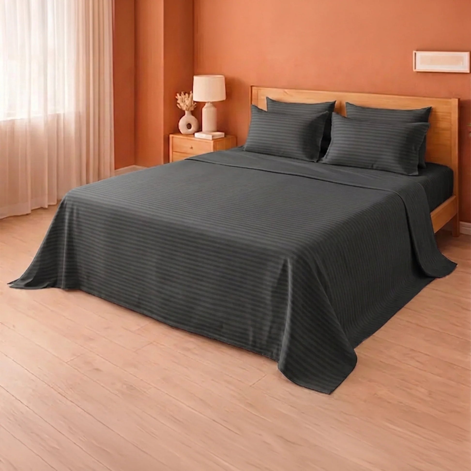 Breton Doze - Satin Stripe Reversible Dohar Blanket (Grey)-6