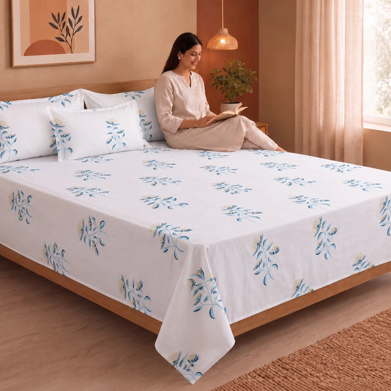 Wild Grace - Floral Bedsheet (Turquoise & Blue)-8