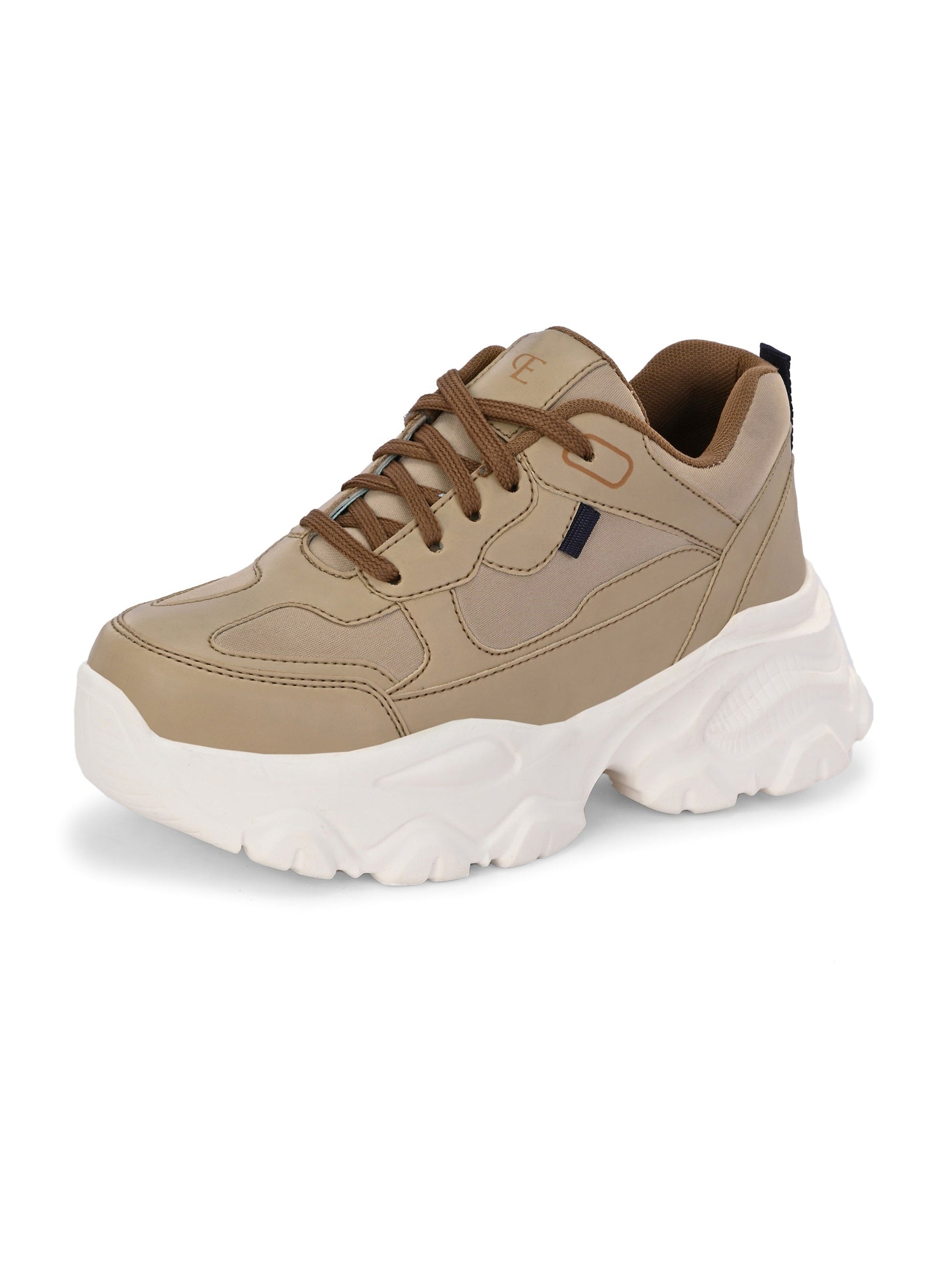 EL PASO Women Beige Faux Leather Casual Lace Up Sneakers-5