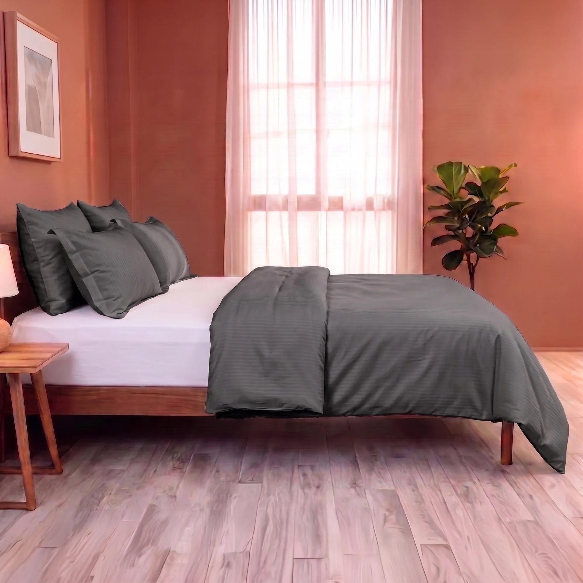 Breton Mellow - Satin Stripe Duvet Cover (Grey)-6