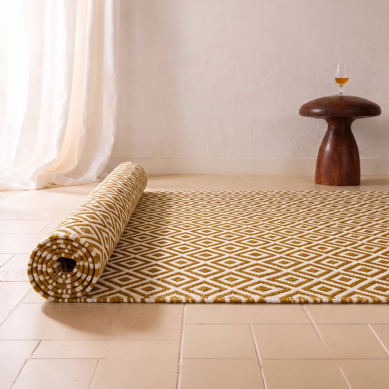Tessitura Confetti - Diamond Cotton Rug (Mustard & White)-8