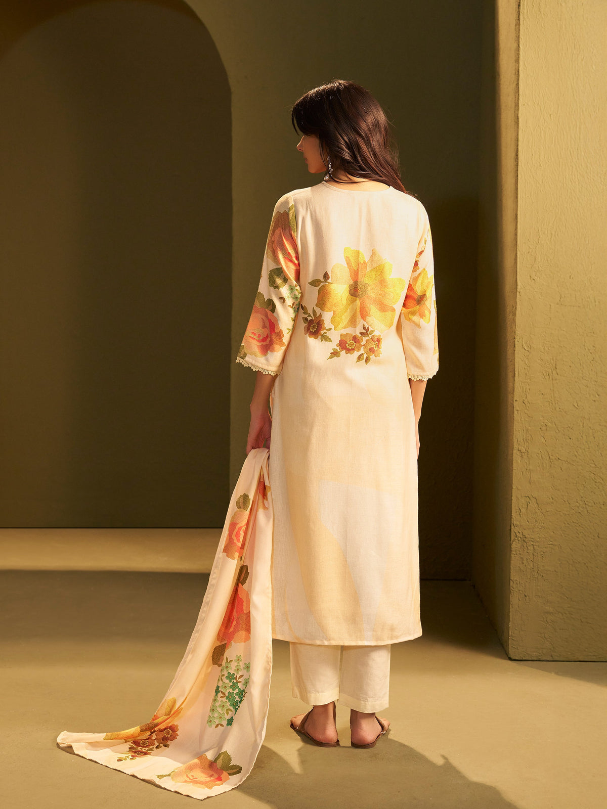 Ananya Beige Linen Printed Set