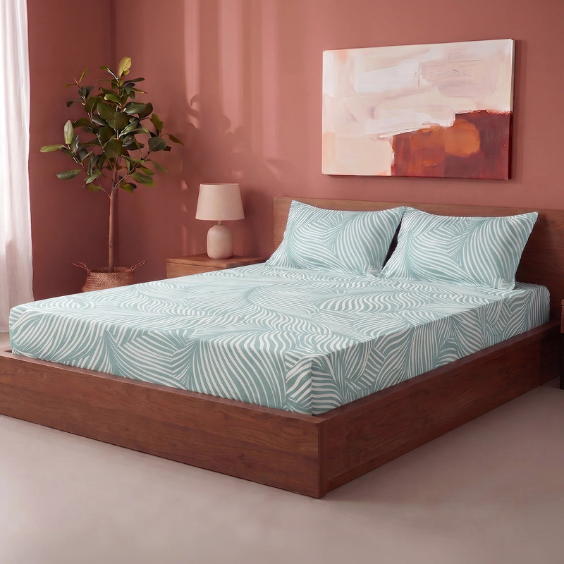 Mint Green Feather - Fitted Sheet (Mint Green & White)-6